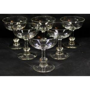 6 Coupes à Champagne XIX ème En Verre Soufflé