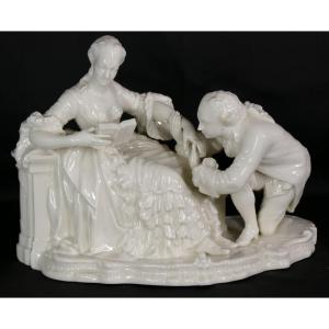 Le Baisemain, Louis XV Style Group In Nymphenburg Porcelain, 19th Century