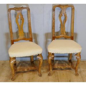 Pair Of XVIIIth Venetian Chairs In Walnut