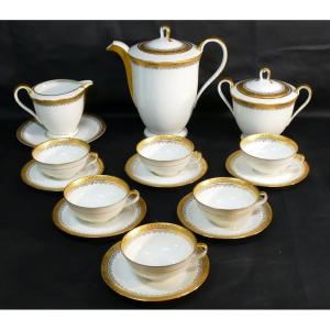 Coffee Service In Gold Inlay, Limoges Porcelain Roger Lenoir