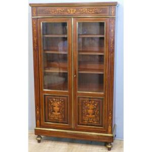 Napoleon III Showcase Library In Rosewood And Light Wood Marquetry, XIX