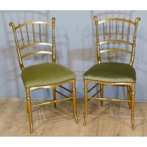 Paire De Chaises De Chambre En Bois Doré, époque Vers 1900