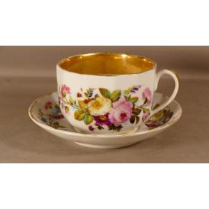 Tea Or Chocolate Cup In Porcelain Painted With Flowers, 19th Century