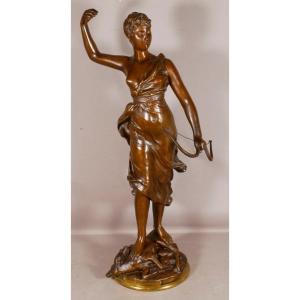 Diane Huntress By Levasseur, Patinated Bronze Sculpture, Late 19th Century