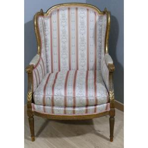 Louis XVI Style Bergère Armchair In Golden Wood, Late 19th Century