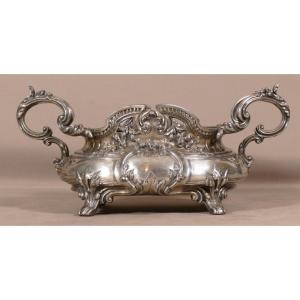 Louis XV Style Table Planter In Silver Metal, 1900 Period