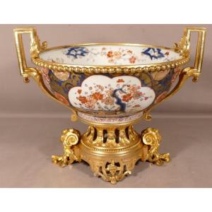  Centre De Table, Grande Coupe  Porcelaine Imari Et Bronze Doré, Napoléon III, XIX ème 