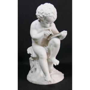 Biscuit Sculpture, Child Writing, Sèvres, After Charles-gabriel Sauvage, 19th Century