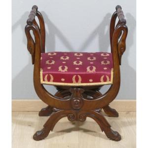 Empire Stool With Swans In Mahogany, Late 19th Century