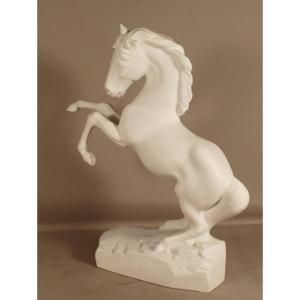 Prancing Horse In Biscuit, Limoges Tharaud Porcelain Statuette