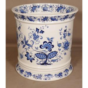Raynaud Limoges, Cache Pot En Porcelaine Blanche Et Bleue