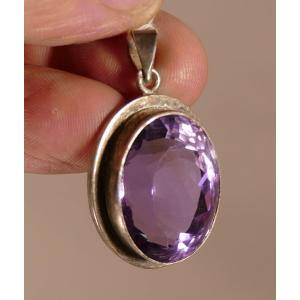 Sterling Silver And Cut Amethyst Pendant, Circa 1960