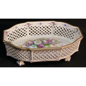 Centerpiece, Openwork Planter In Hand-painted Limoges Porcelain