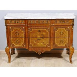 Transitional Style Commode In Marquetry In The Taste Of Oeben, Vassou, 20th Century