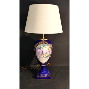 Decor With Hand-painted Roses, Limoges Porcelain Lamp, Mid-20th Century