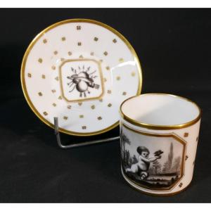 19th Century Litron Cup, Grisaille Decor With Angelot, Paris Porcelain