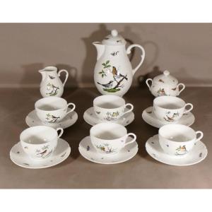 Raynaud Limoges, The Birds, Porcelain Coffee Service After Meissen 18th