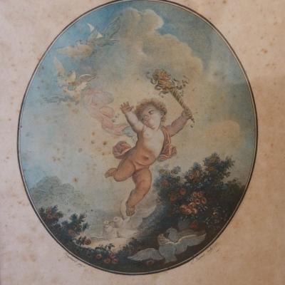 Engraving XVIII, La Folie By Janinet, Of Fragonard After, Angel, Cherub, Dated 1777