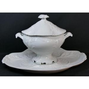 68 Cm, Majestueux Centre De Table En Porcelaine Blanche De Limoges, Manufacture Giraud