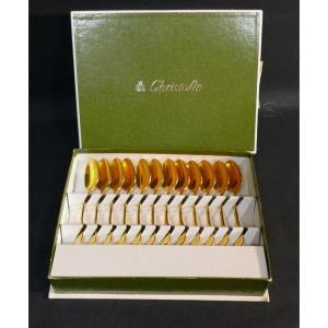 Christofle Cluny Golden, 12 Mocha Coffee Spoons In Golden Metal
