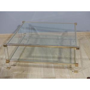 Pierre Vandel, Large Square Coffee Table With Two Tops In Altuglass And Glass
