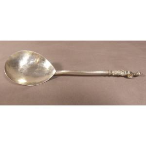 Rare Late 17th Century Spoon With Character And Tulips, Holland, Not Low In Sterling Silver