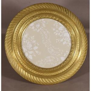 Large Round Photo Frame In Chiseled Gilt Bronze, Empire Style, Late 19th Century 