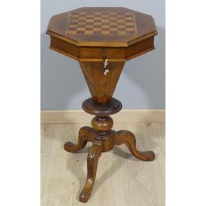 Chessboard Pedestal Table, Work And Chess Table, Walnut, England, 19th Century