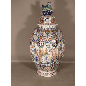 Delft XIX ème, Jarre, Vase Couvert Dans Le Goût De La Chine En Faïence