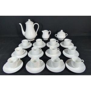 Raynaud Limoges Vieil Osier, Service à Café Expresso Pour 12 Personnes En Porcelaine Blanche