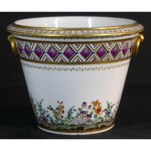 Cache Pot En Porcelaine De Paris Peint à La Main De Fleurs, époque Début XIX ème