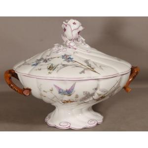 Jean Pouyat Limoges, Centre De Table En Porcelaine De Limoges Aux Papillons XIX ème