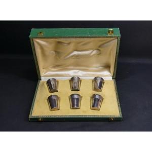 6 Empire Style Solid Silver Vodka Or Liqueur Glasses, Early 20th Century