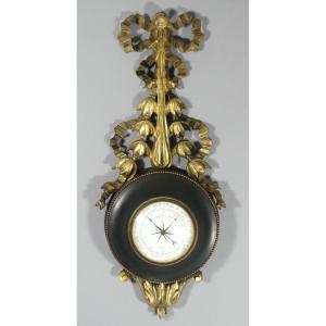 Louis XVI Style Barometer In Gilded And Patinated Bronze, Stutz Et Cie In Lille, Early 20th Century