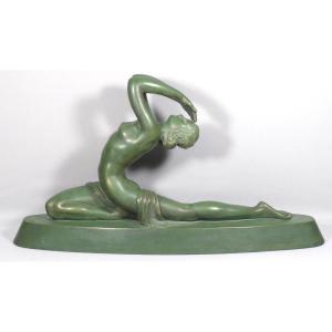 La Danseuse, Grande Sculpture En Terre Cuite De Ganhu Gantcheff, Art Déco 1930