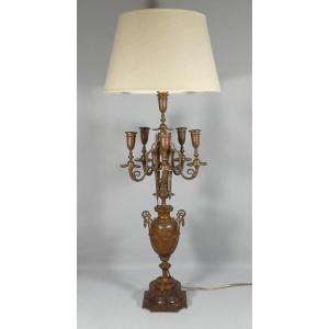 Large Louis XVI Style Patinated Bronze Chandelier Lamp From The Napoleon III Period