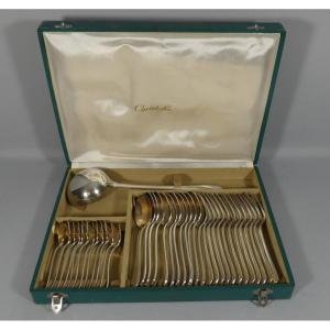 Christofle Boréal Luc Lanel, 12 Person Art Deco Silver Metal Cutlery Set