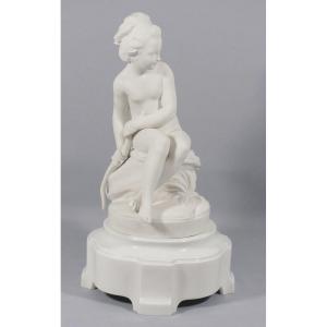 Sèvres 1912 After Falconet, Psyche Girl With A Bow In Biscuit Porcelain