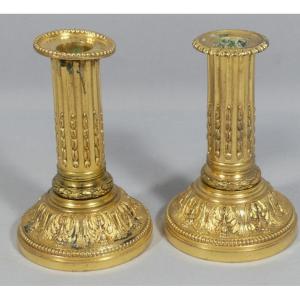 Pair Of Louis XVI Style Gilt Bronze Candlesticks, 19th Century