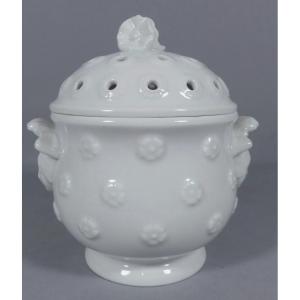 Raynaud Limoges, Brûle Parfum Ou Pot Pourri En Porcelaine Blanche, époque Milieu XX ème