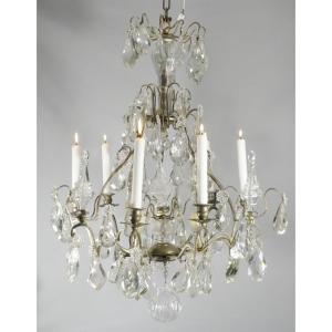 Silver-plated Bronze, Cage Chandelier With Crystal Tassels, Baccarat, Early 20th Century 