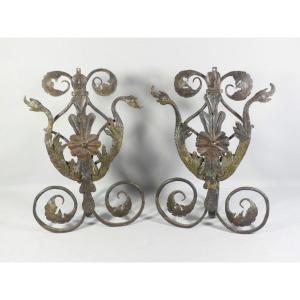 Pair Of 18th Century Wrought Iron Ornaments, Acanthus Volutes