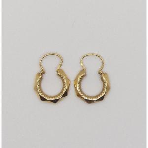 Paire De Boucles d'Oreilles Créoles Des Années 30 En Or Massif 18 Carats