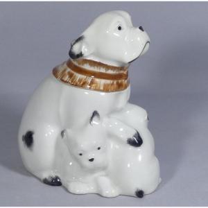 Edouard Marcel Sandoz Et Haviland, Very Rare Porcelain Bull-dog Candy Dish, 1916