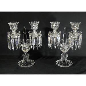 Baccarat Bambou Tors, Paire De Chandeliers Girandoles En Cristal, époque Milieu XX ème