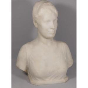 Louis Dubar ( 1876-1951), Sculpture Buste De Femme En Marbre Blanc De Carrare, époque Début XXè