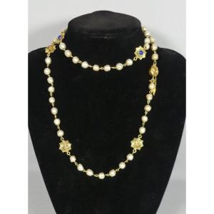 Chanel Vintage 1984, Grand Collier Sautoir Perles Et Soleil