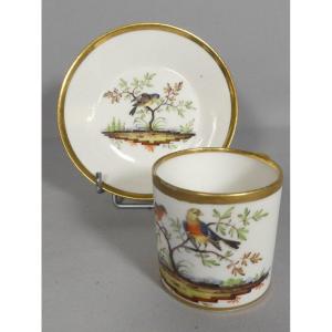 Benoît Lebrun à Orléans, Tasse Litron Aux Oiseaux En Porcelaine Peinte, époque Fin XVIII ème