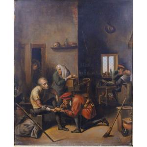 The Village Surgeon, Oil On Copper, 18th Century 