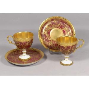 Pair Of Red And Gold Collectible Cups Hand Painted Limoges Porcelain